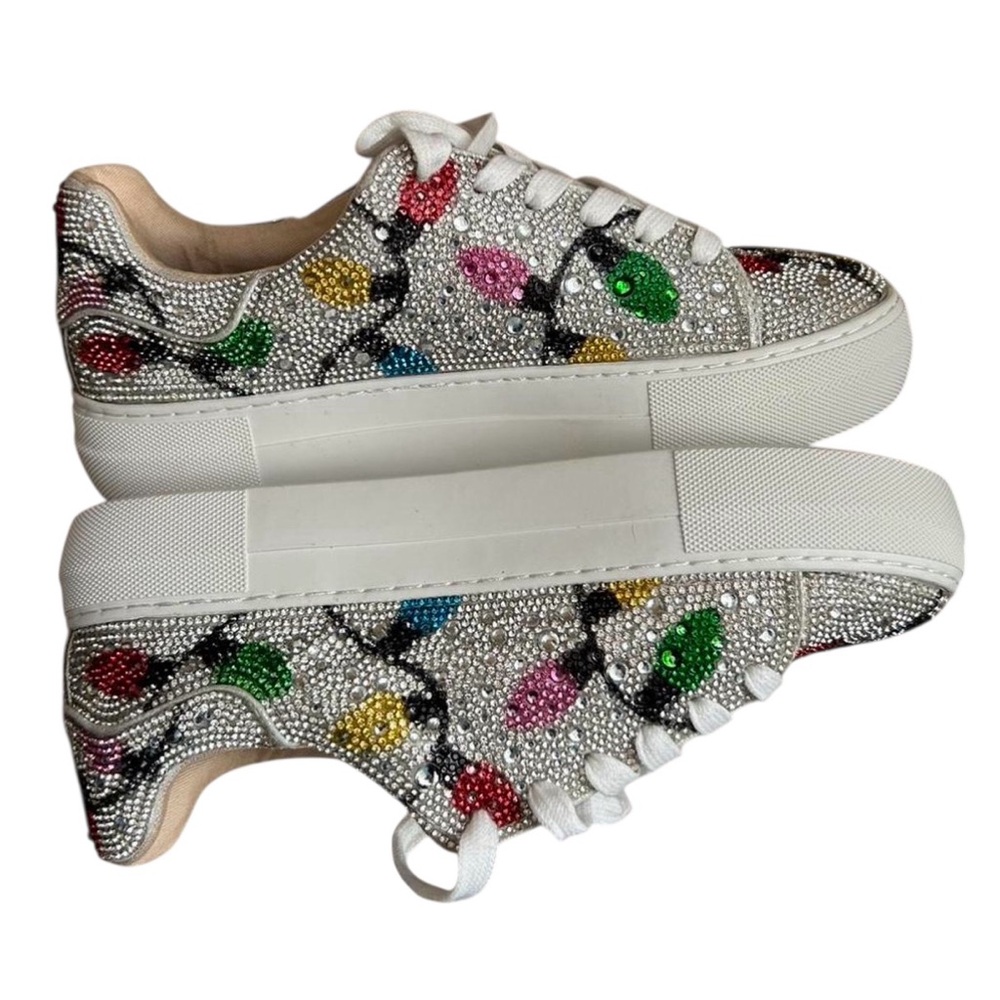 Betsey Johnson Christmas Multi Lights Crystal Gem Accents Sneakers